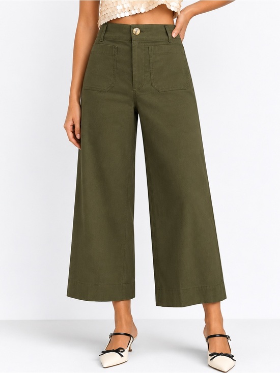 Maeve Pants - Maeve by Anthropologie The Colette High-Rise Wide-Leg Ankle Pants Olive 28